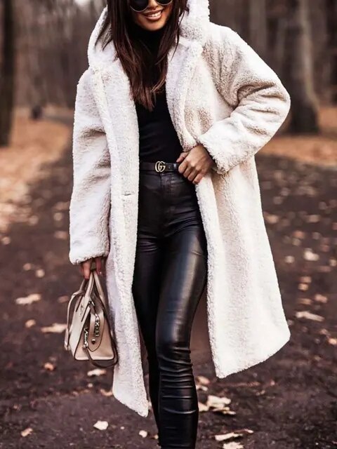 Mia | Beige Teddy Fleece Hooded Coat