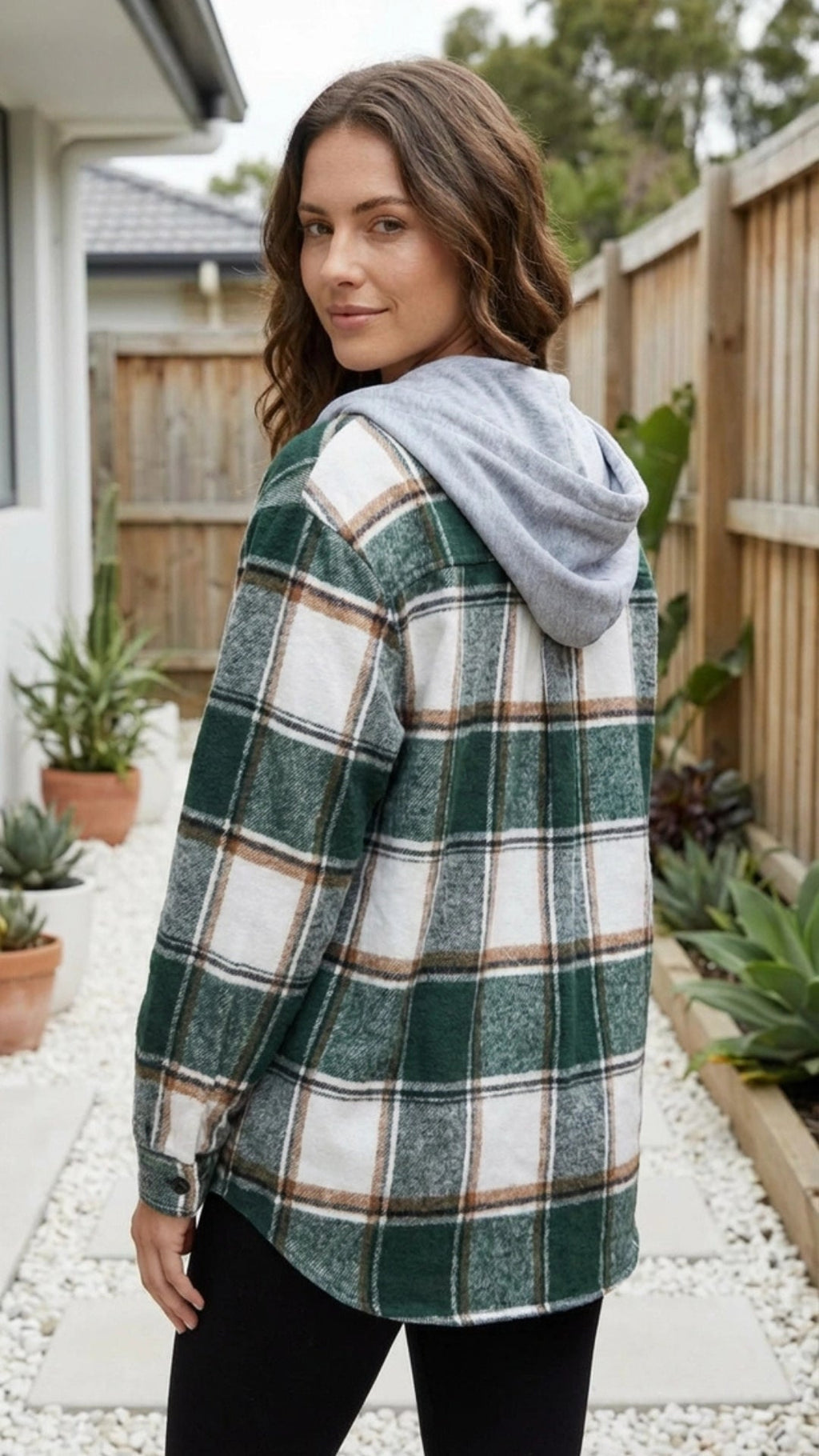 Women’s Checkered Print Hooded Jacket