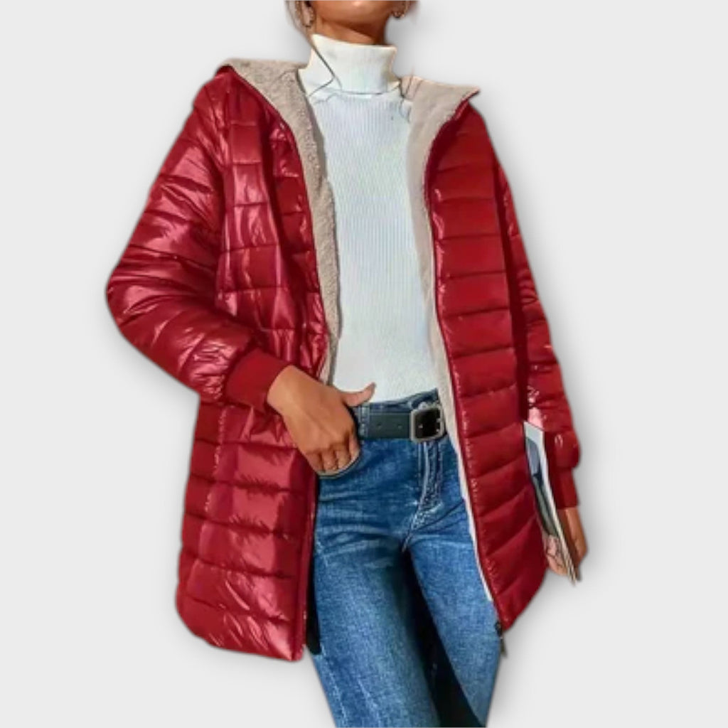 Ella | Grey Quilted Padded Straight-Cut Jacket