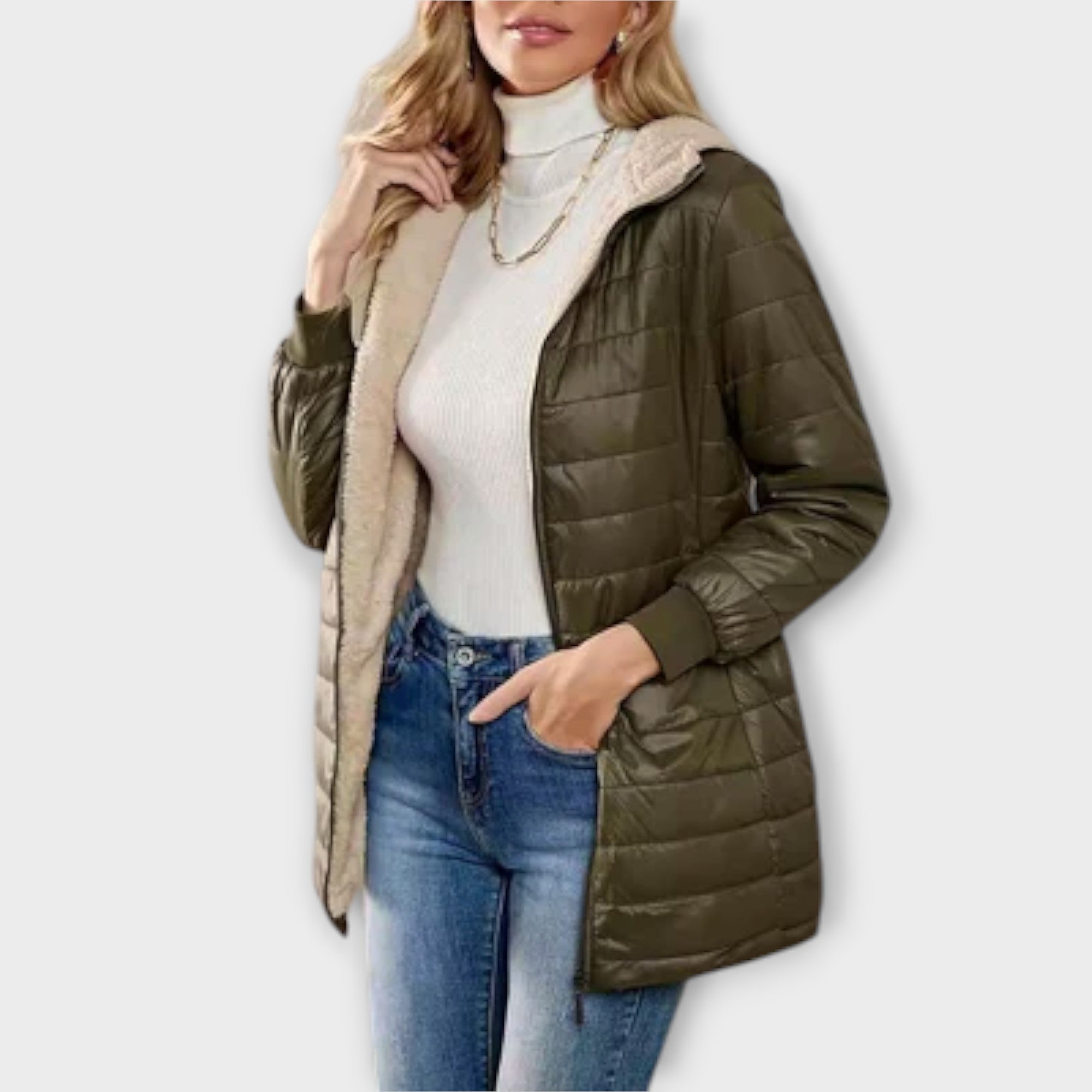 Ella | Grey Quilted Padded Straight-Cut Jacket