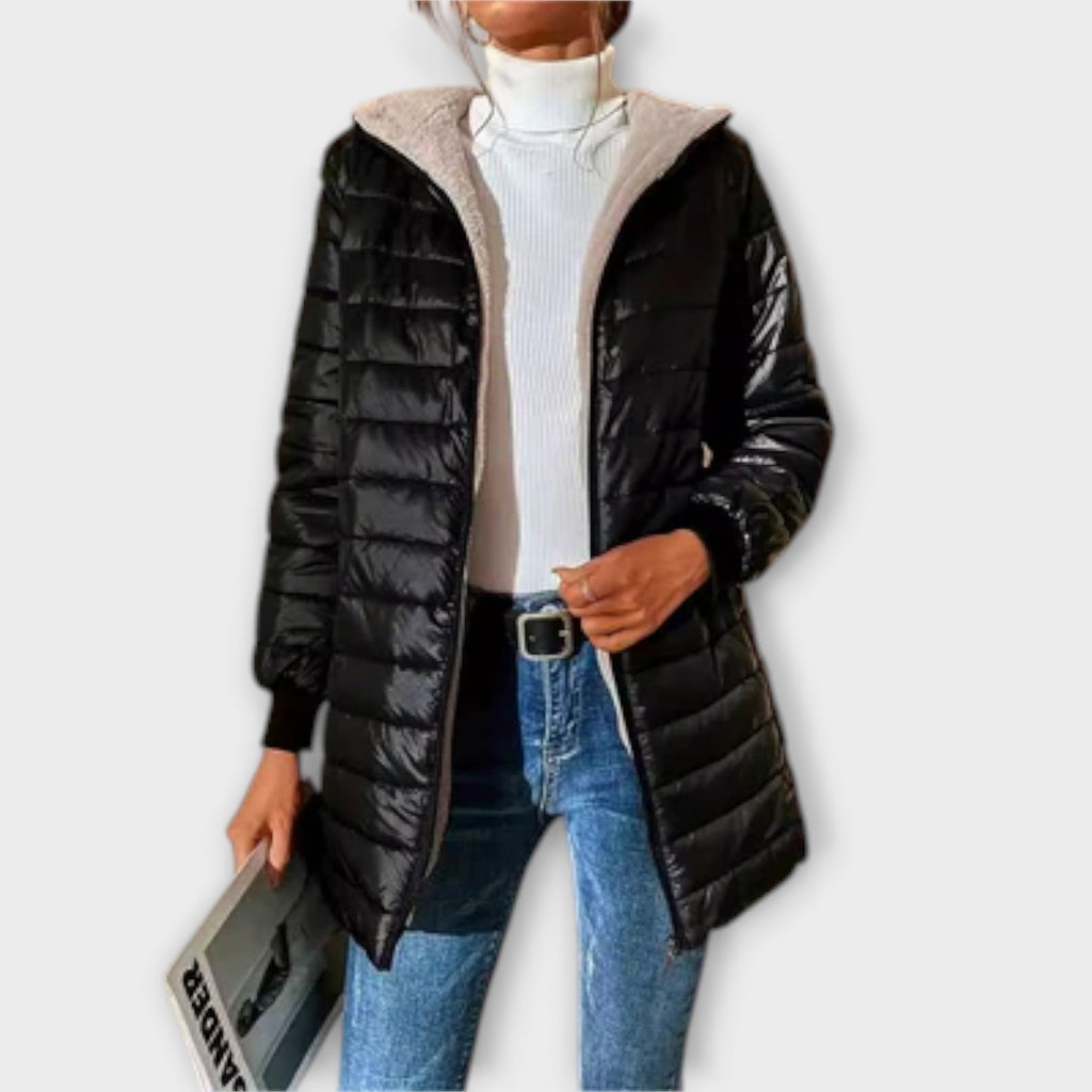 Ella | Grey Quilted Padded Straight-Cut Jacket