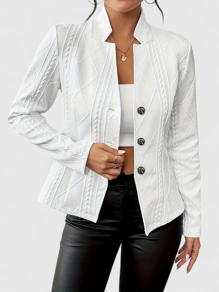 Lily | White Textured Stand-Collar Knit Jacket
