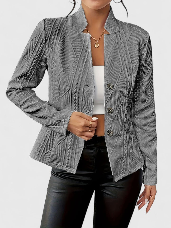 Lily | White Textured Stand-Collar Knit Jacket