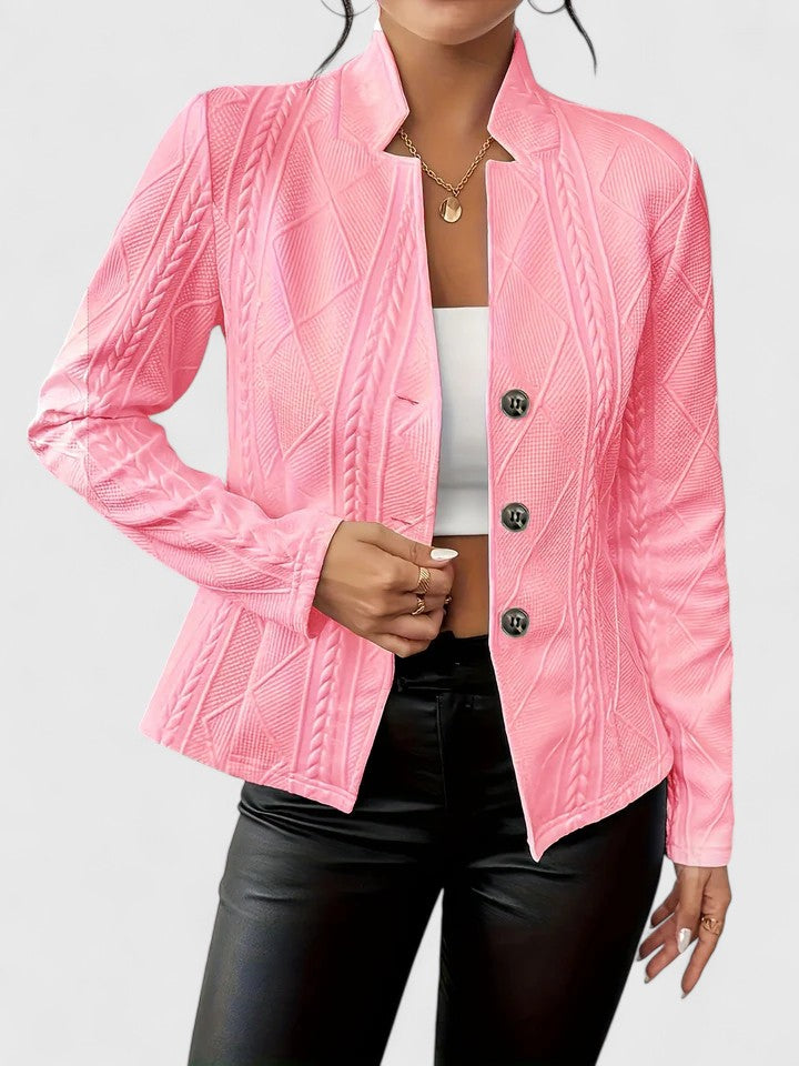 Lily | White Textured Stand-Collar Knit Jacket