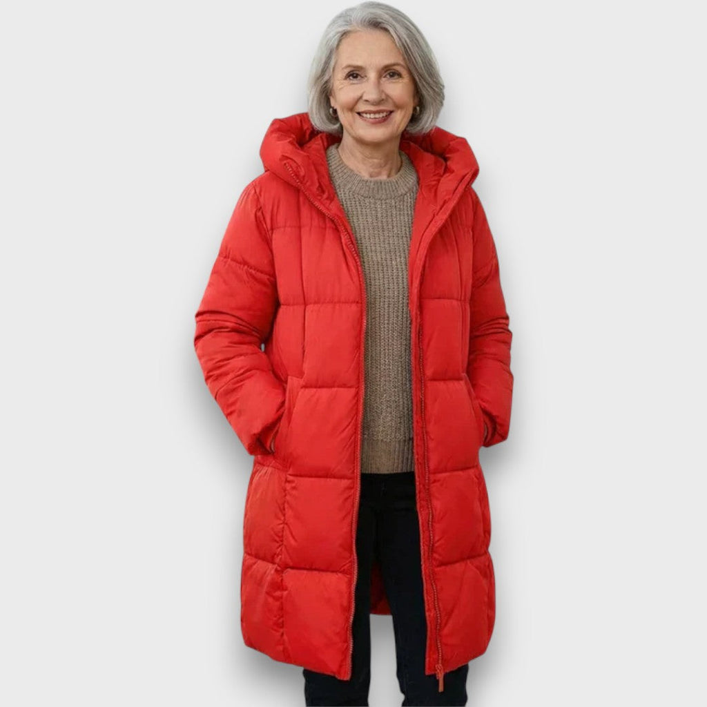 Grace | Brown Quilted Hooded Longline Coat