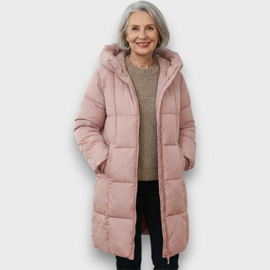 Grace | Brown Quilted Hooded Longline Coat