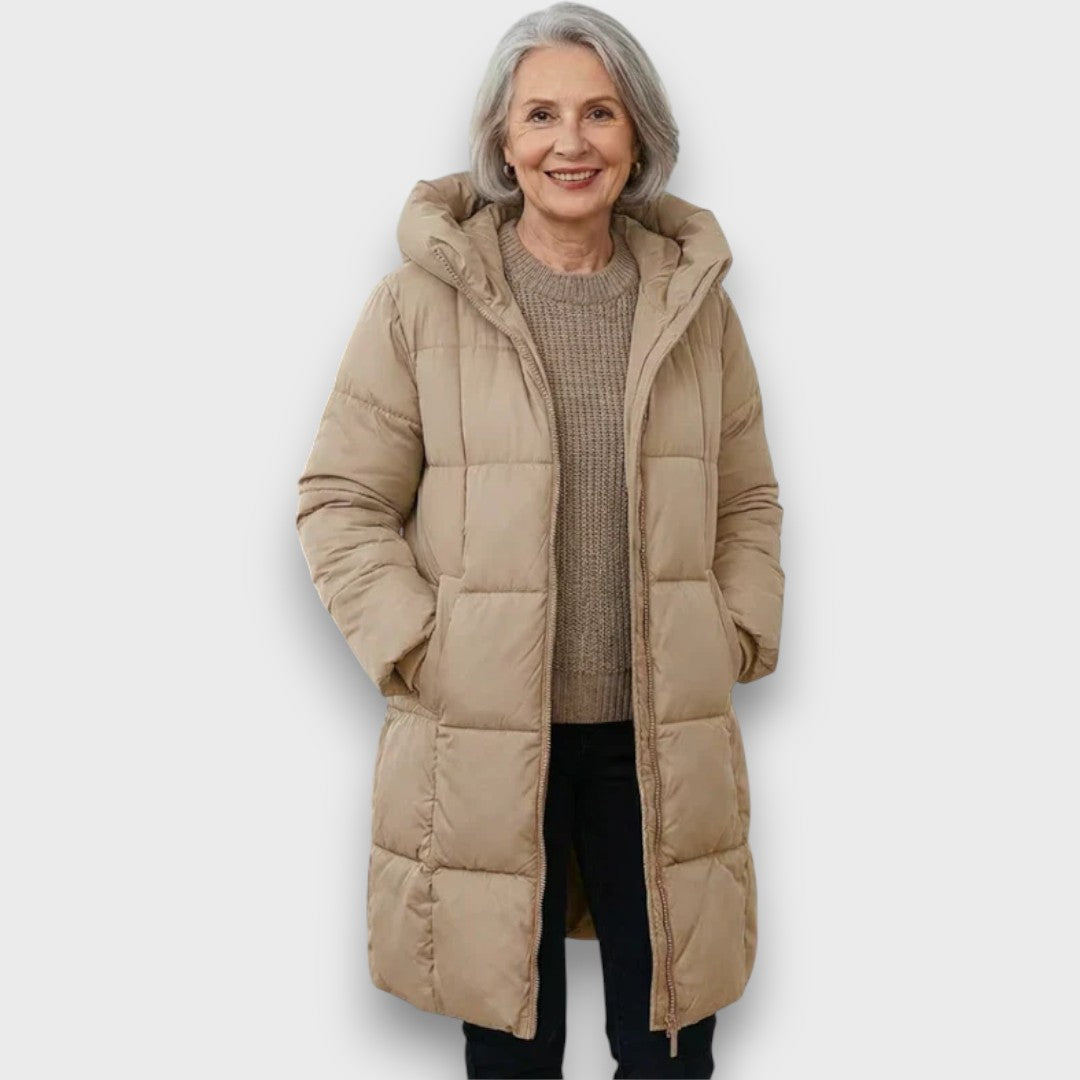 Grace | Brown Quilted Hooded Longline Coat