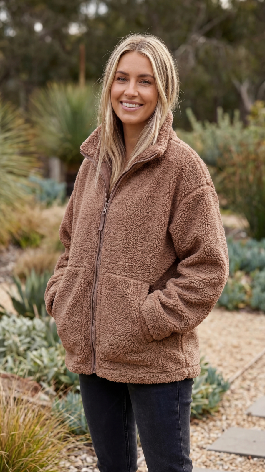 Lily | Brown Sherpa Teddy Zip-Up Jacket