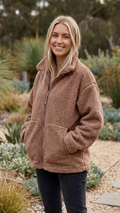 Lily | Brown Sherpa Teddy Zip-Up Jacket