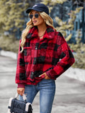 Grace | Red Collared Plaid Fleece Jacket