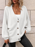 Lily | White Chunky Rib-Knit Button Cardigan, Oversized V-Neck Knit Jacket