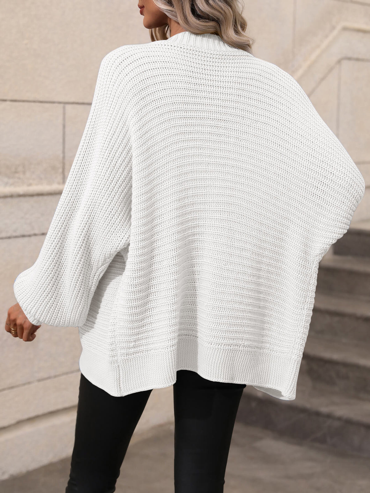Lily | White Chunky Rib-Knit Button Cardigan, Oversized V-Neck Knit Jacket