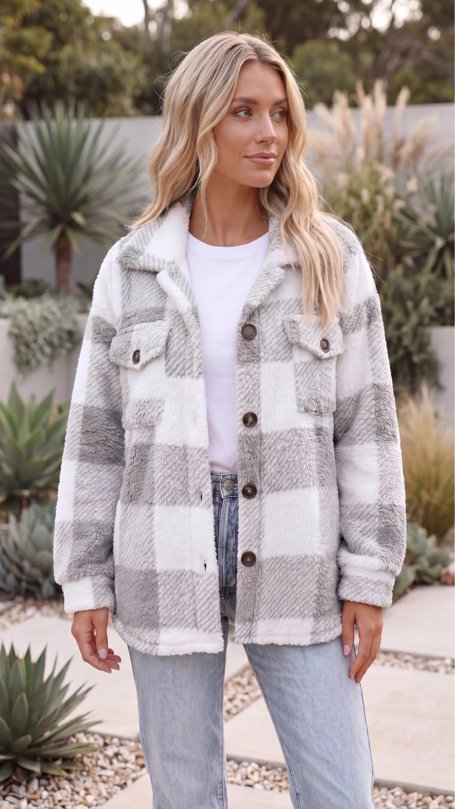 Women's Warm Oversized Checked Jacket 1