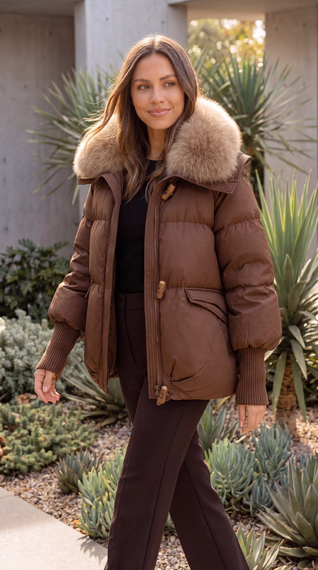 Women's Faux Fur Collar Padded Puffer Jacket