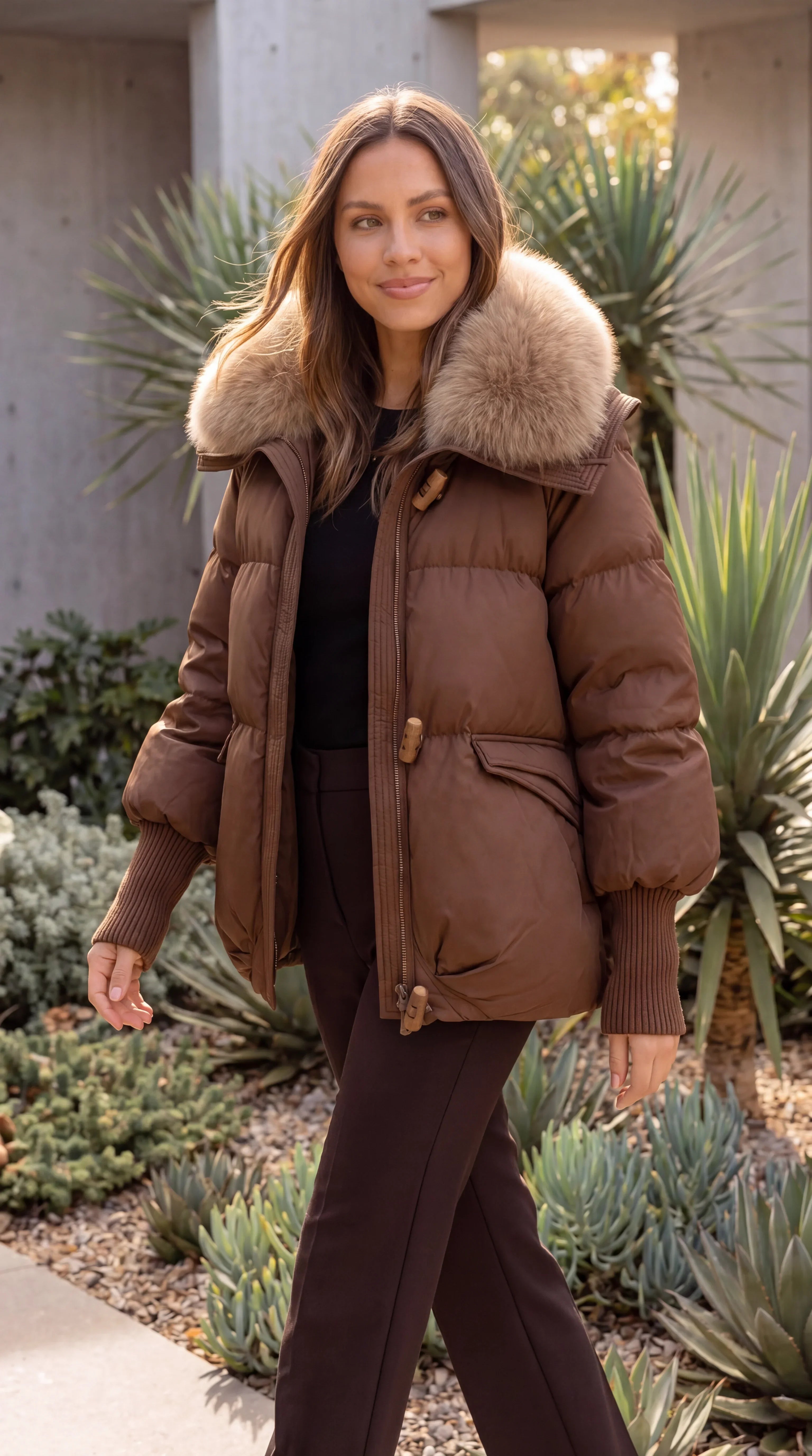 Women's Faux Fur Collar Padded Puffer Jacket