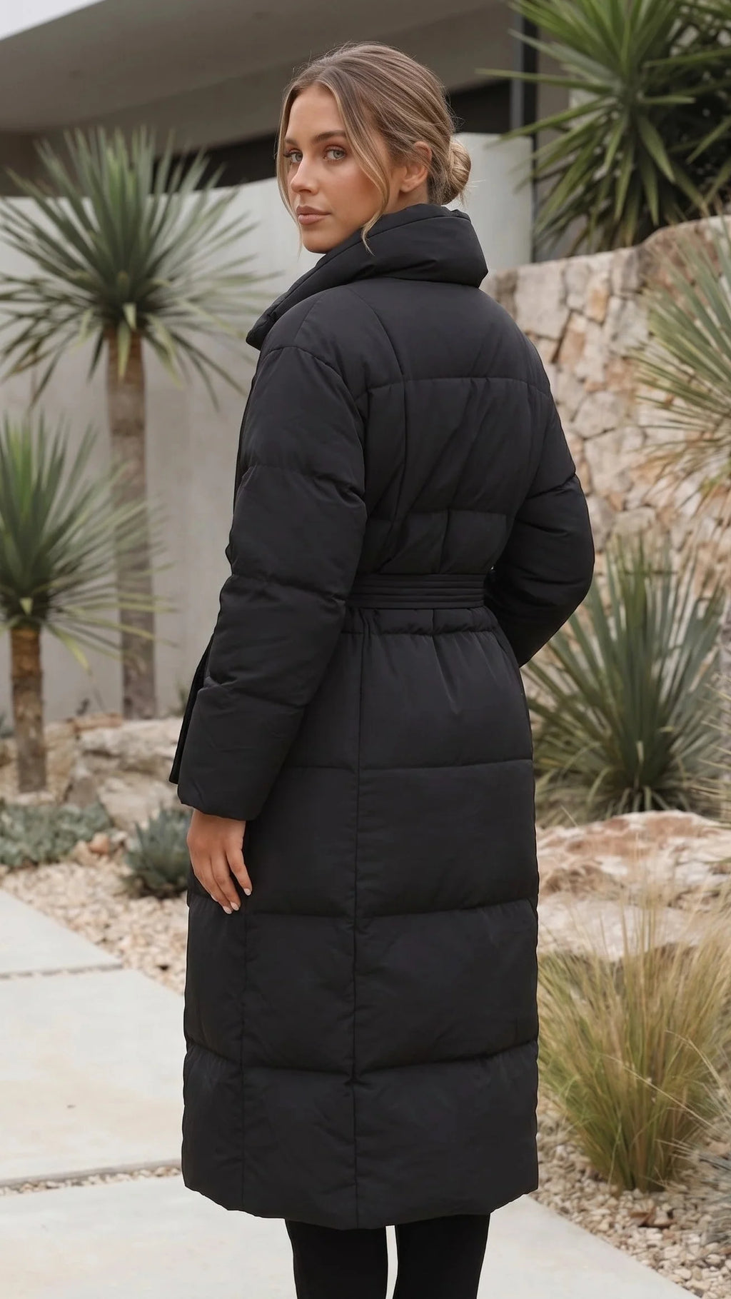 Grace | Black Quilted Belted Longline Coat