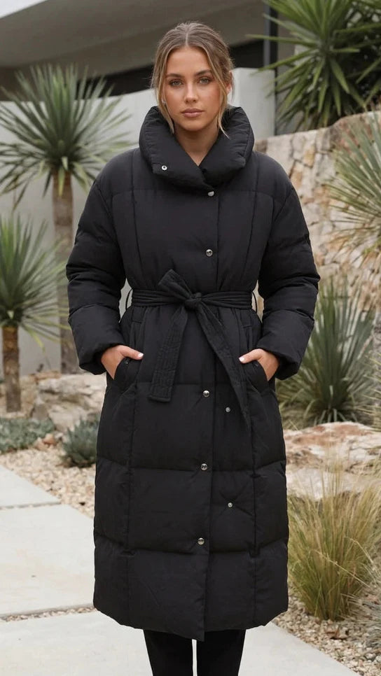 Grace | Black Quilted Belted Longline Coat