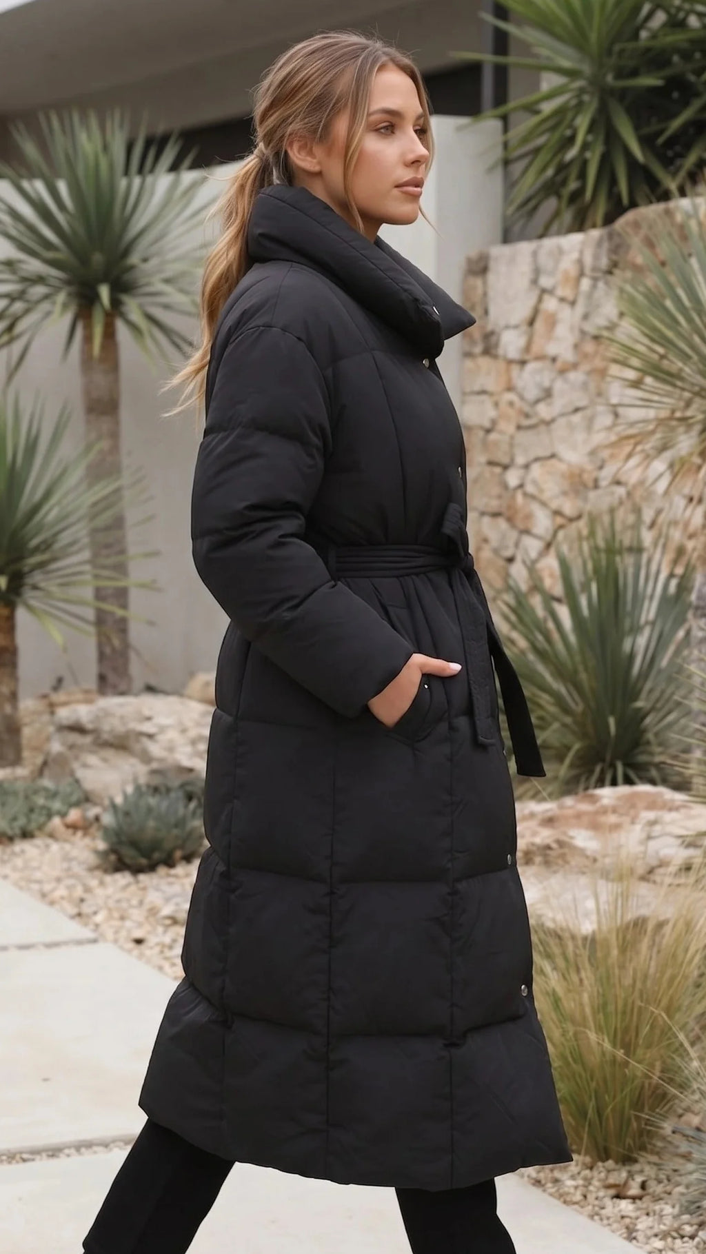 Grace | Black Quilted Belted Longline Coat