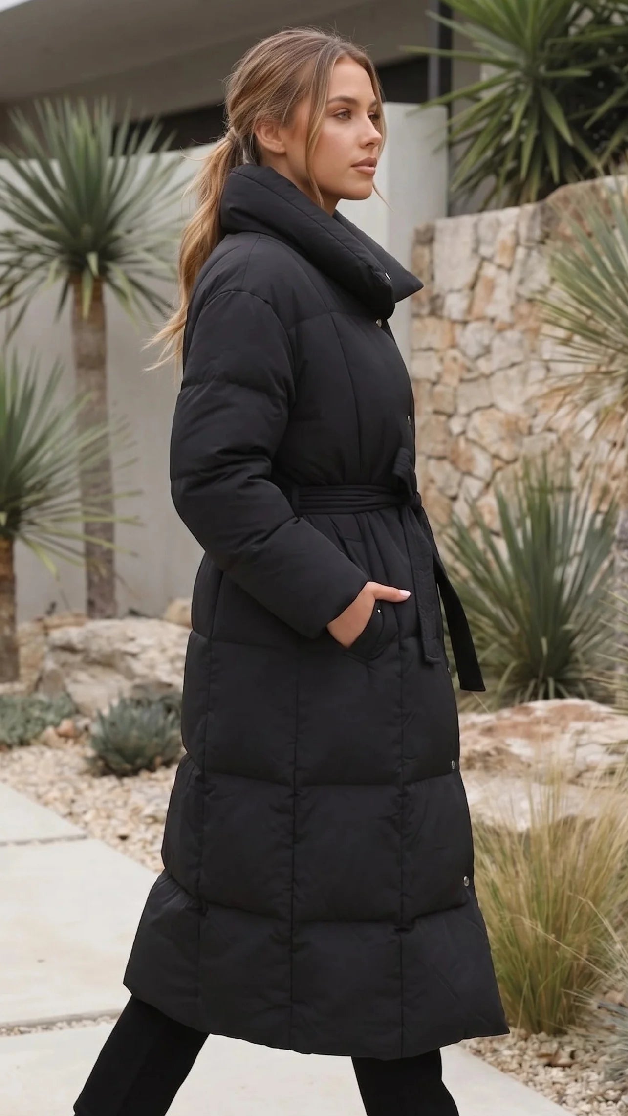 Grace | Black Quilted Belted Longline Coat