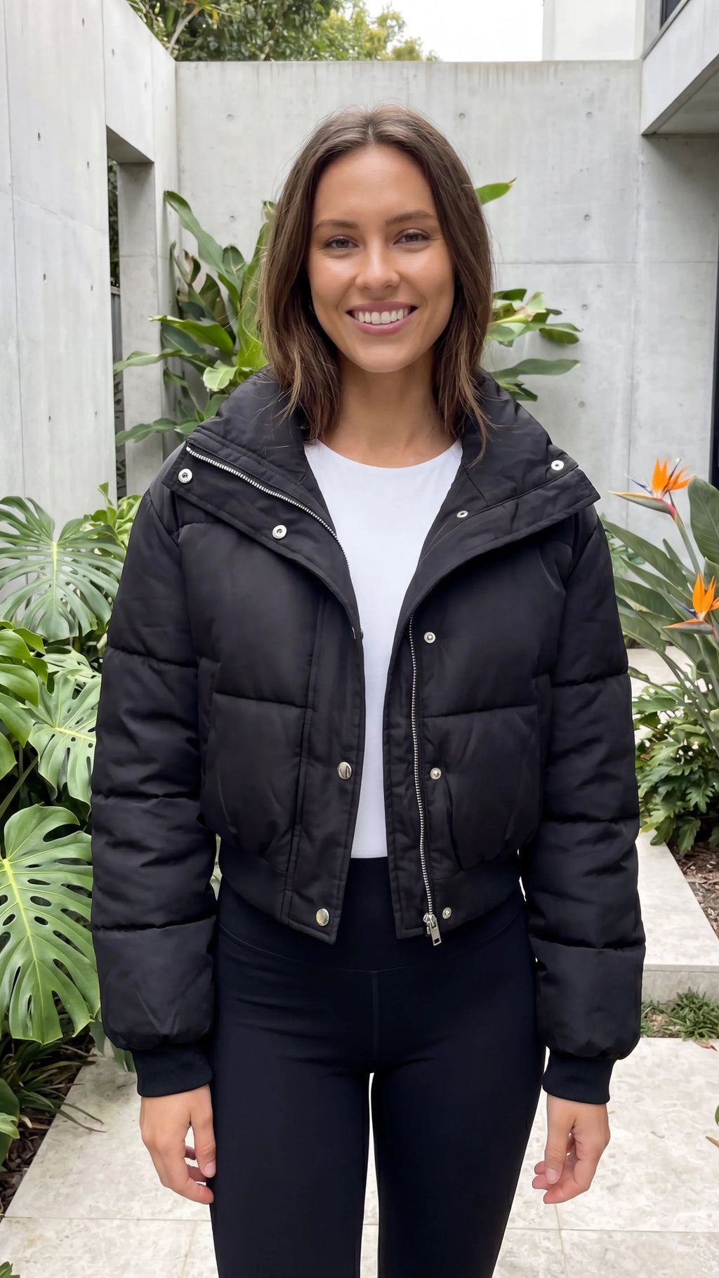 Mia | White Quilted High-Collar Cropped Jacket