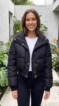 Mia | Black Quilted High-Collar Cropped Jacket