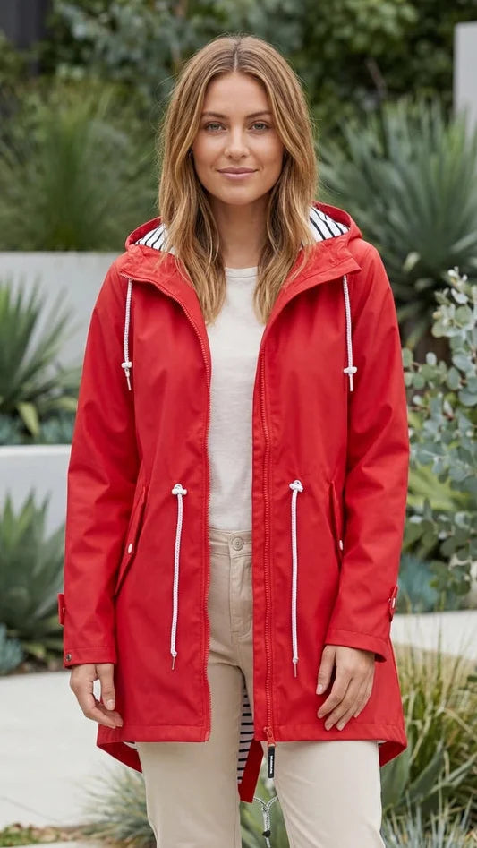 Women’s Hooded Rain Jacket With Drawstring Waist
