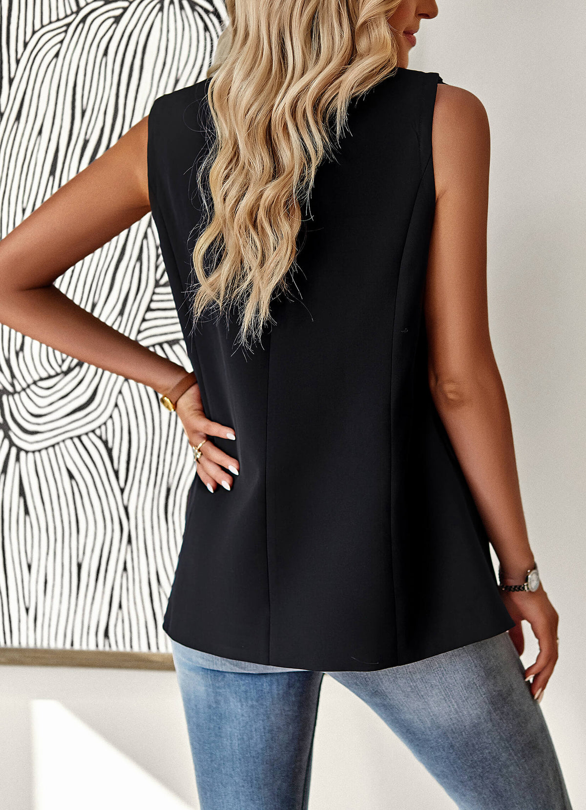 Emma | Black Single-Button Blazer Vest, Sleeveless Notch-Lapel Gilet