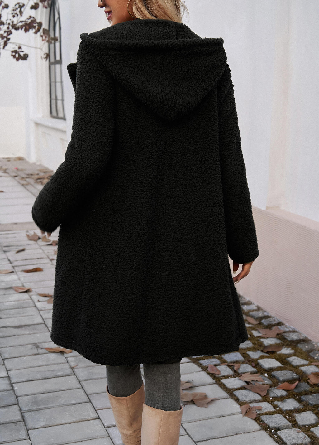 Emma | Black Teddy Longline Pocketed Coat
