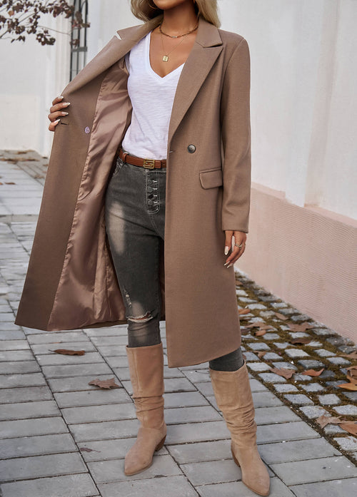 Adri – Longline Pocketed Coat – Brown