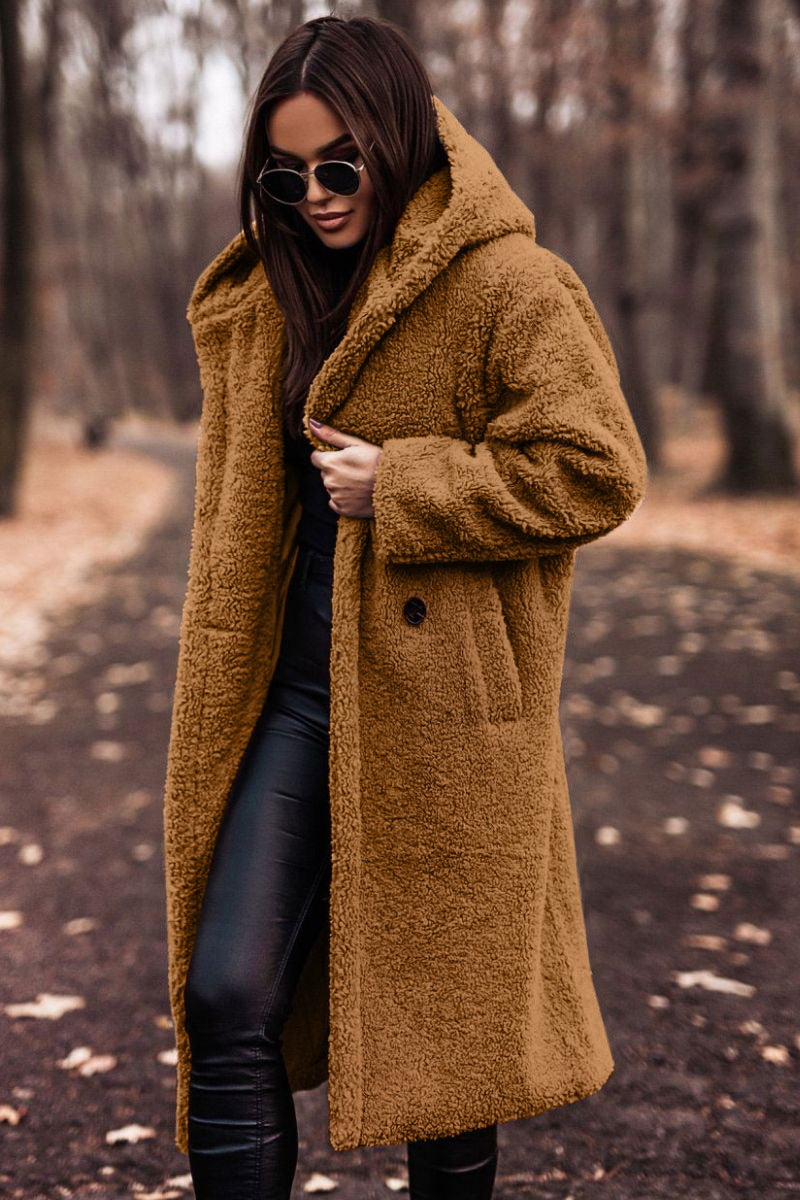 Mia | Beige Teddy Fleece Hooded Coat