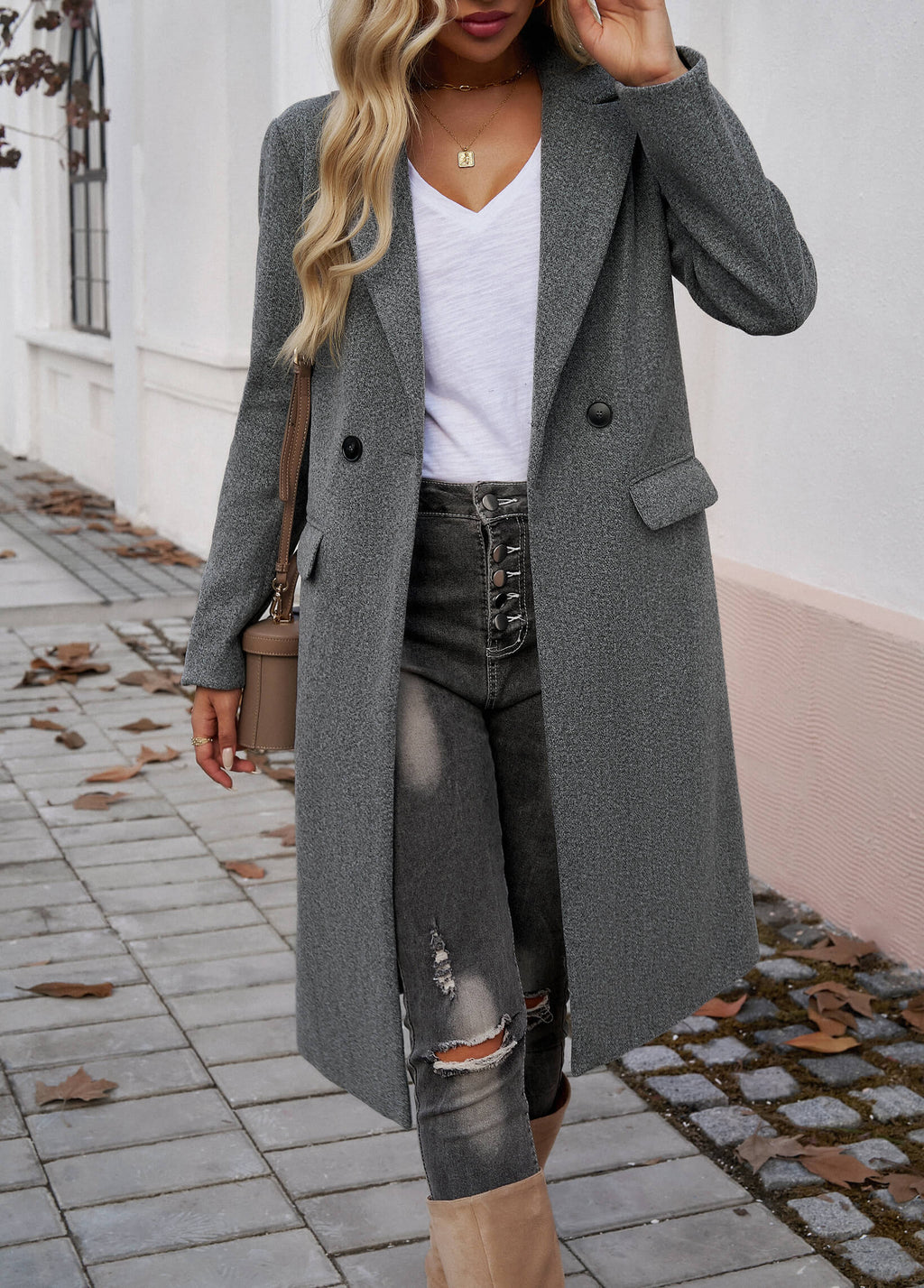 Adri – Longline Pocketed Coat – Grey