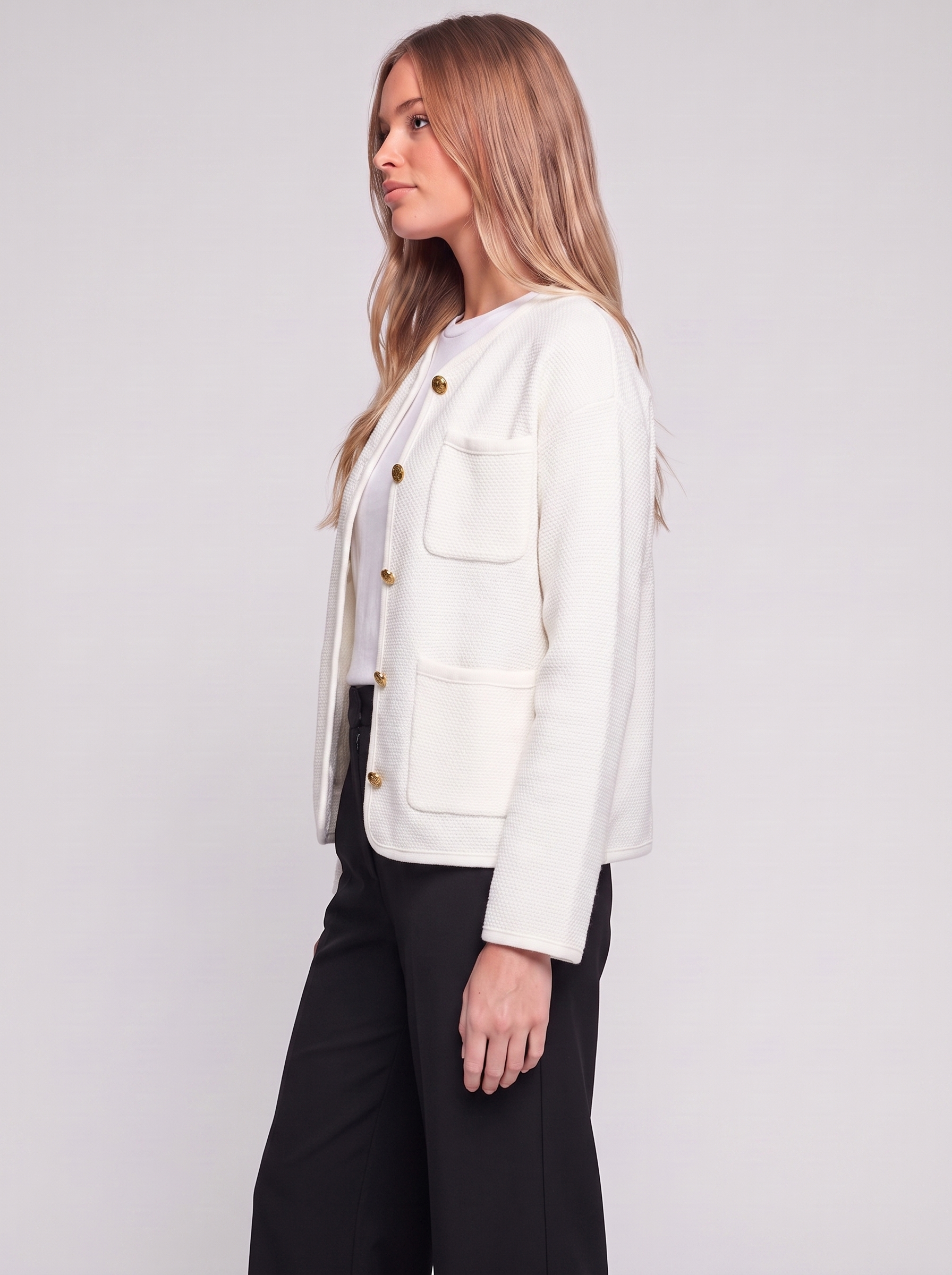 Emma White Buttoned Pocketed Jacket - side