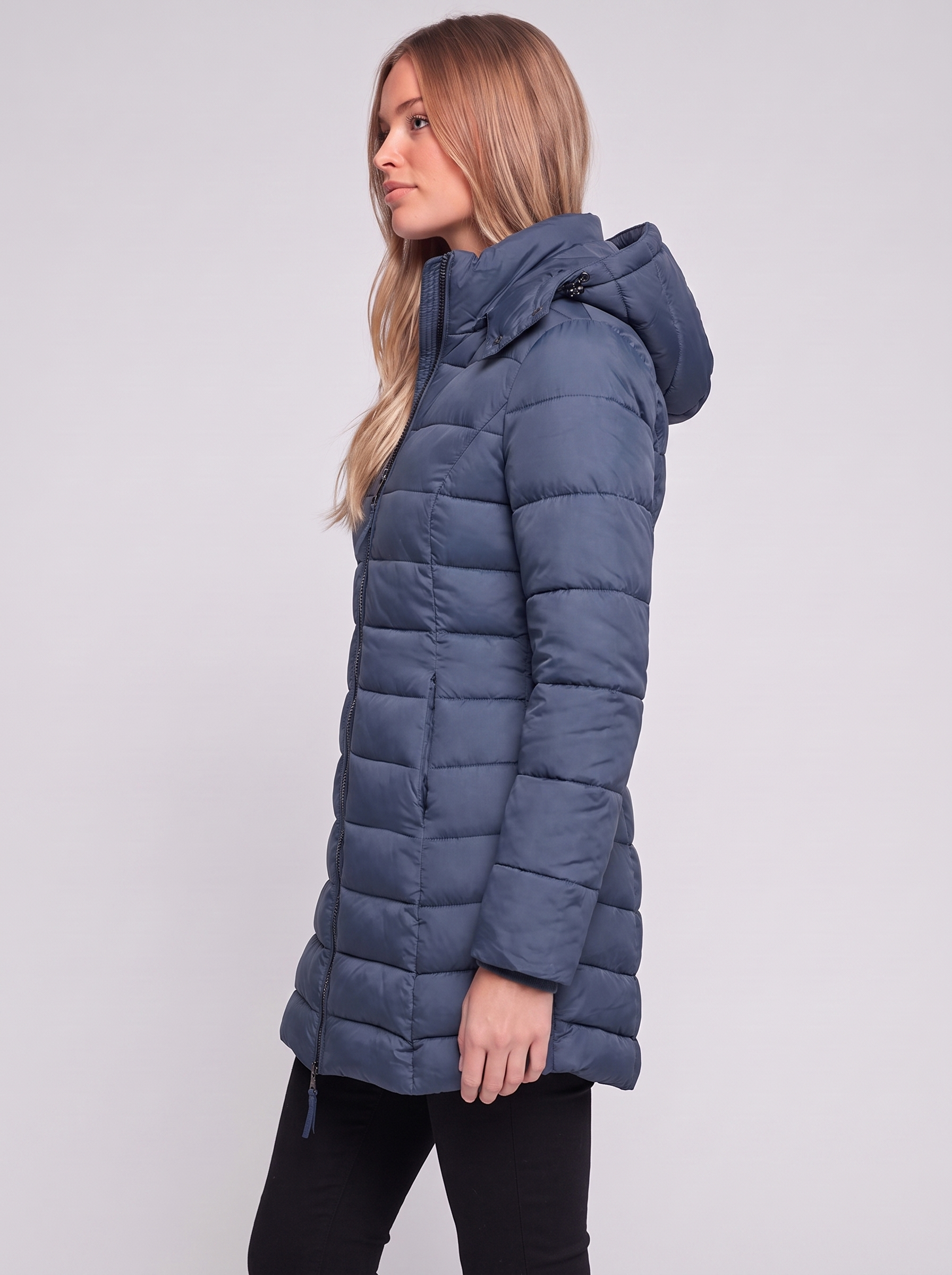 Blue Hooded Down Puffer side