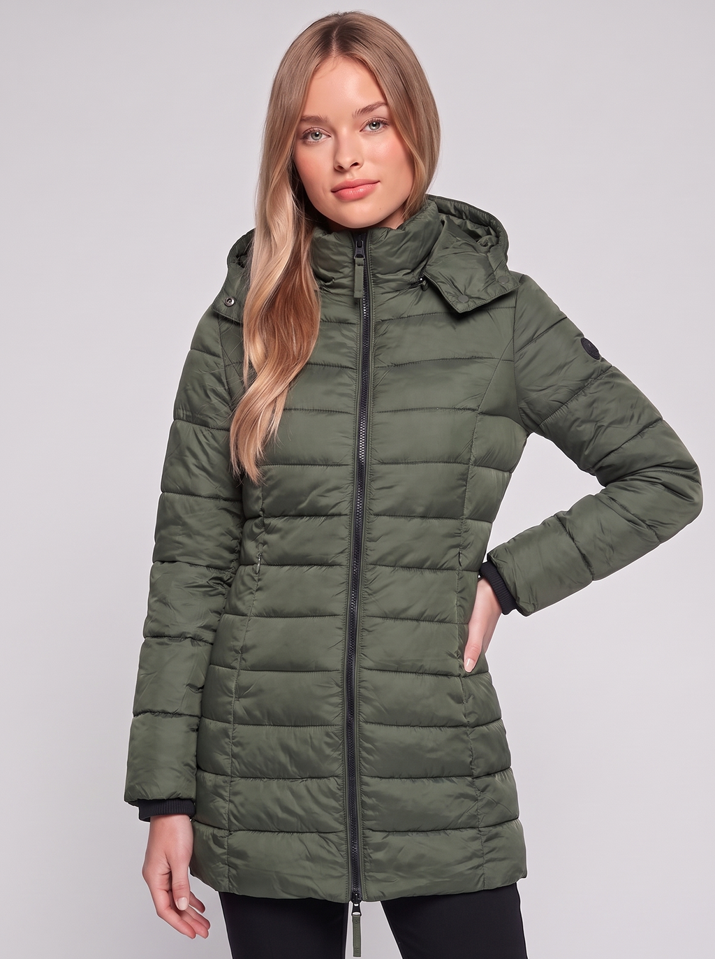 Green Hooded Down Puffer front