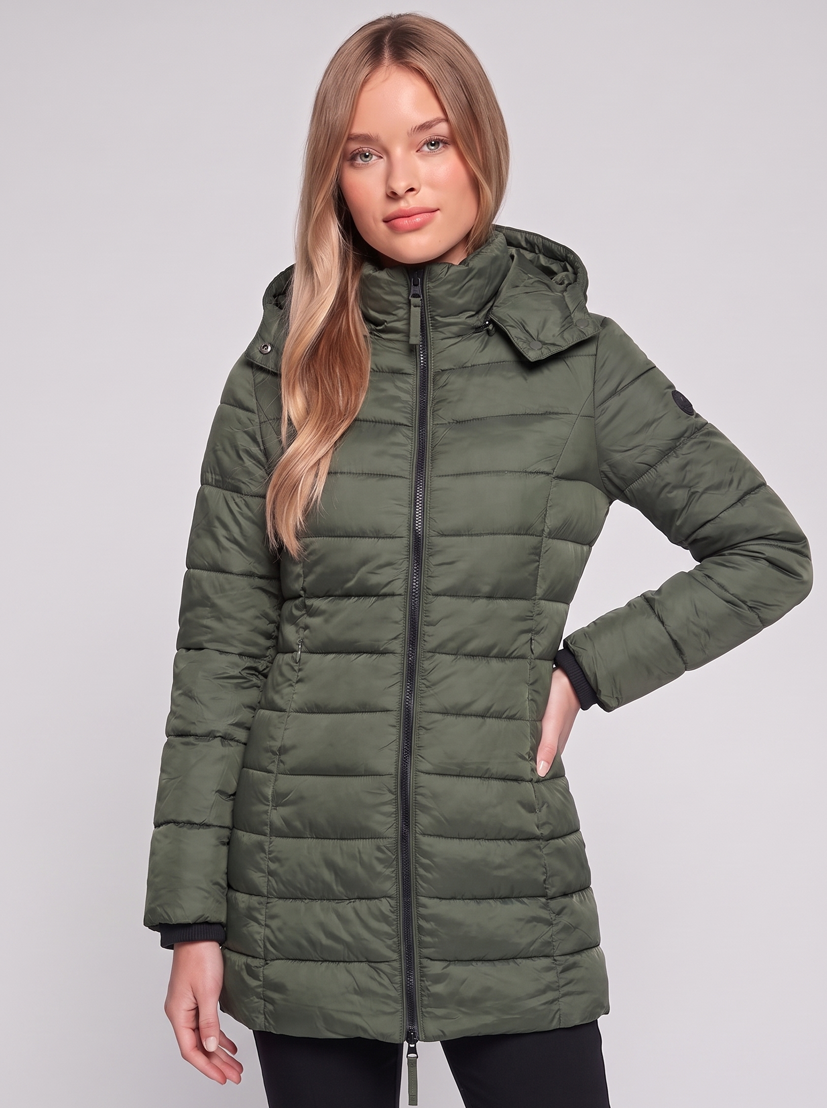 Green Hooded Down Puffer front