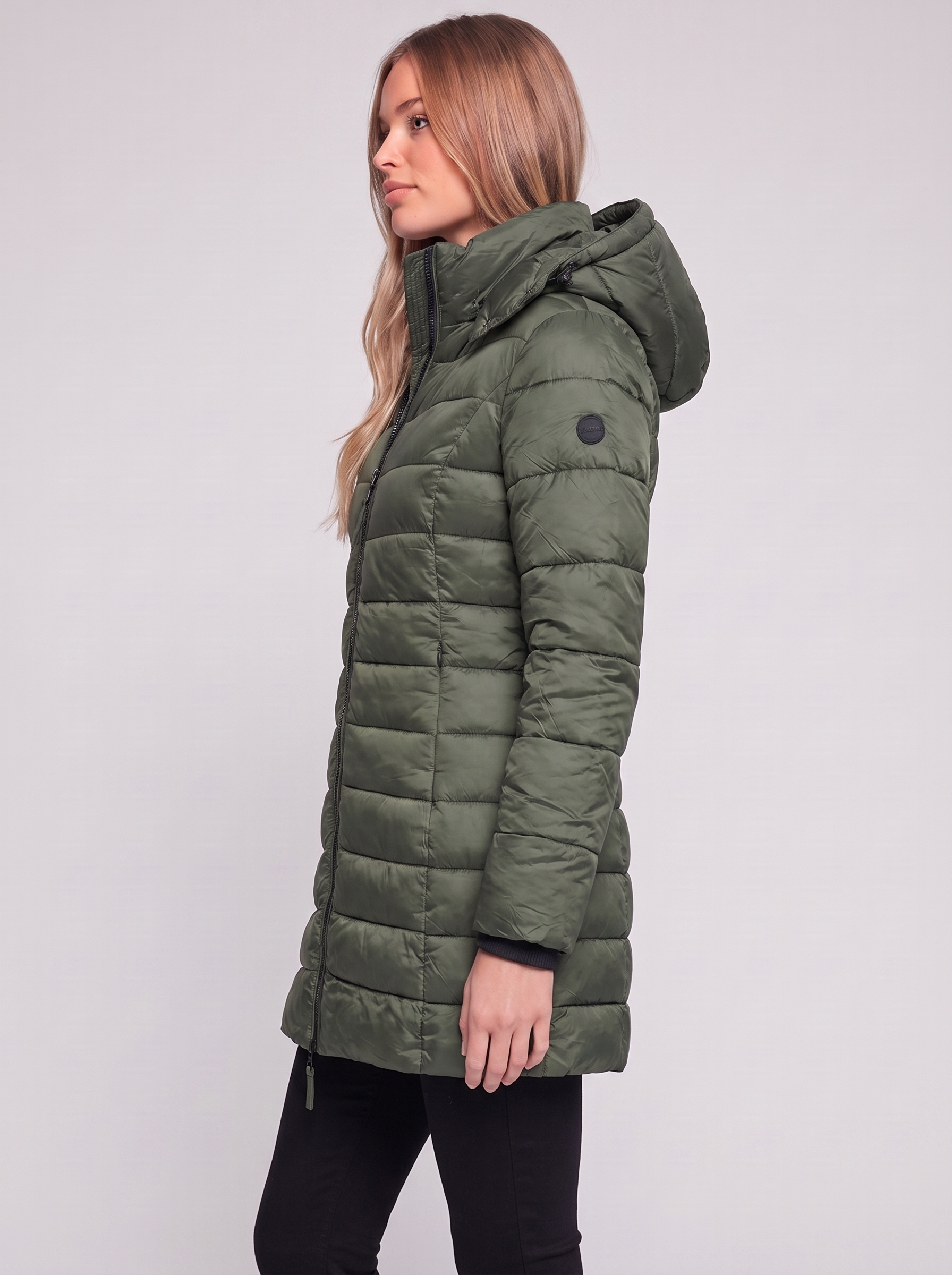 Green Hooded Down Puffer side