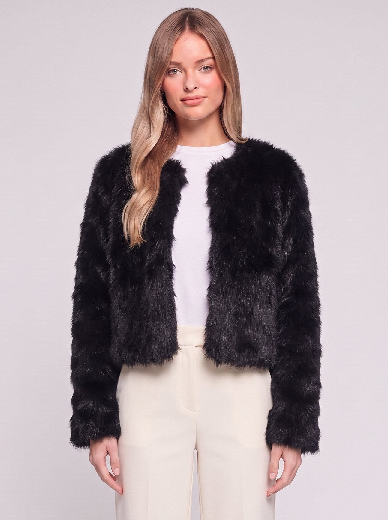 Black Cropped Faux Fur front