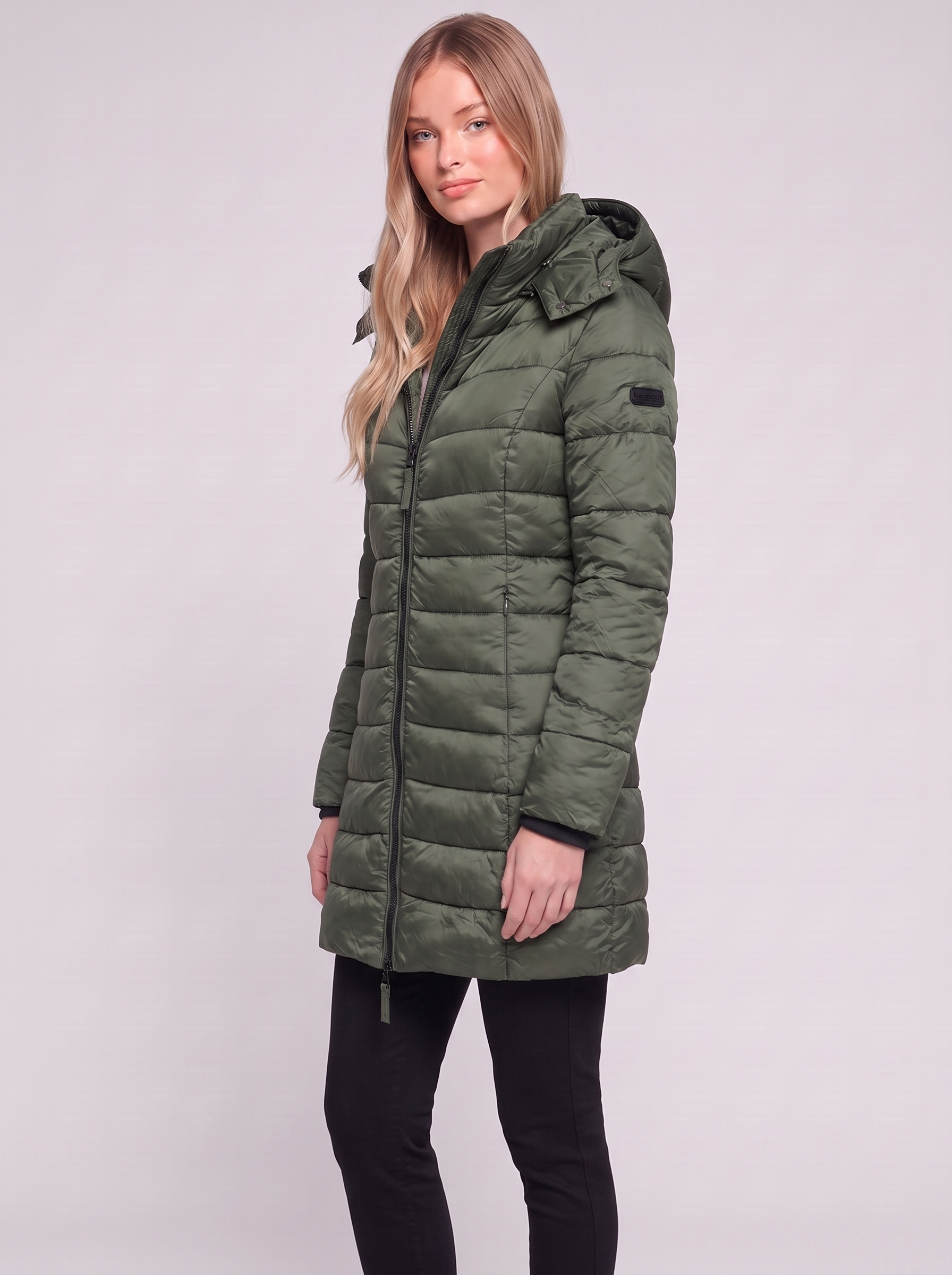 Green Hooded Down Puffer three quarter