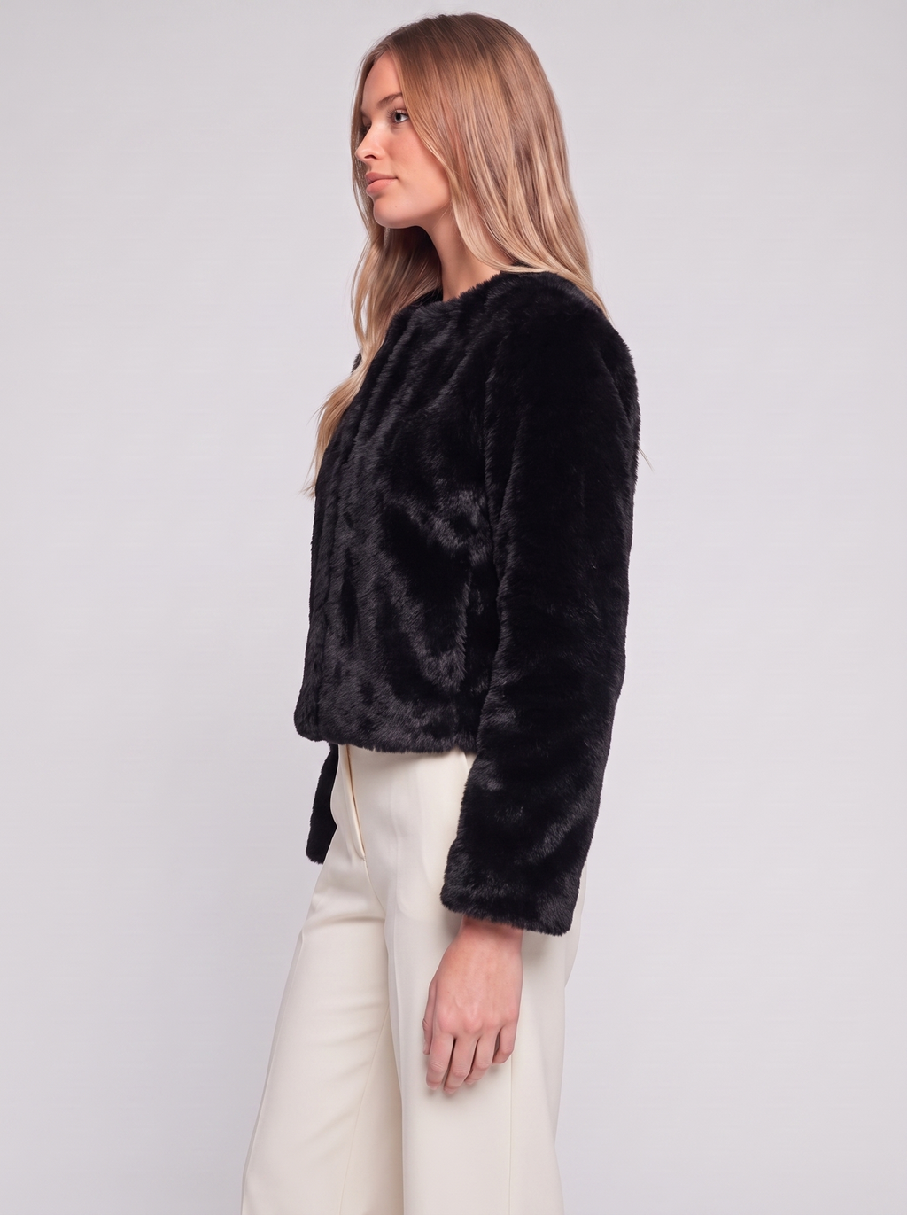 Black Cropped Faux Fur side