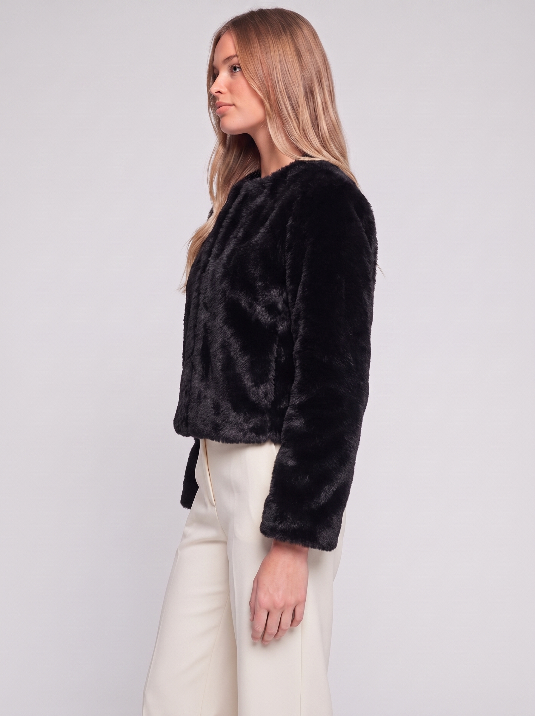 Black Cropped Faux Fur side