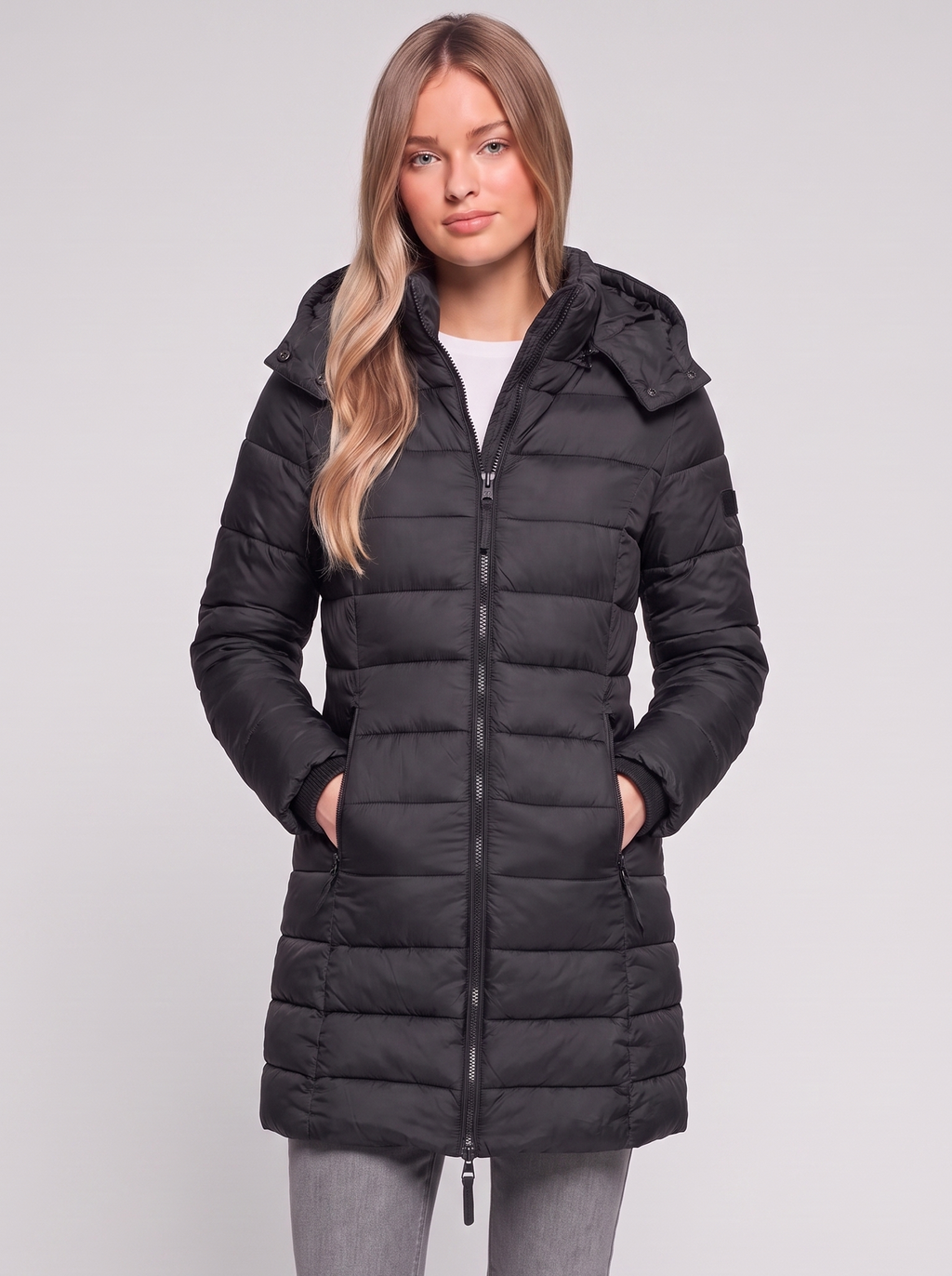 Black Hooded Down Puffer front