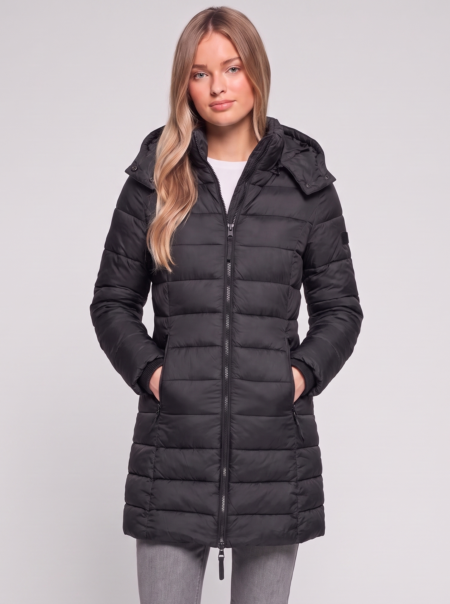 Black Hooded Down Puffer front