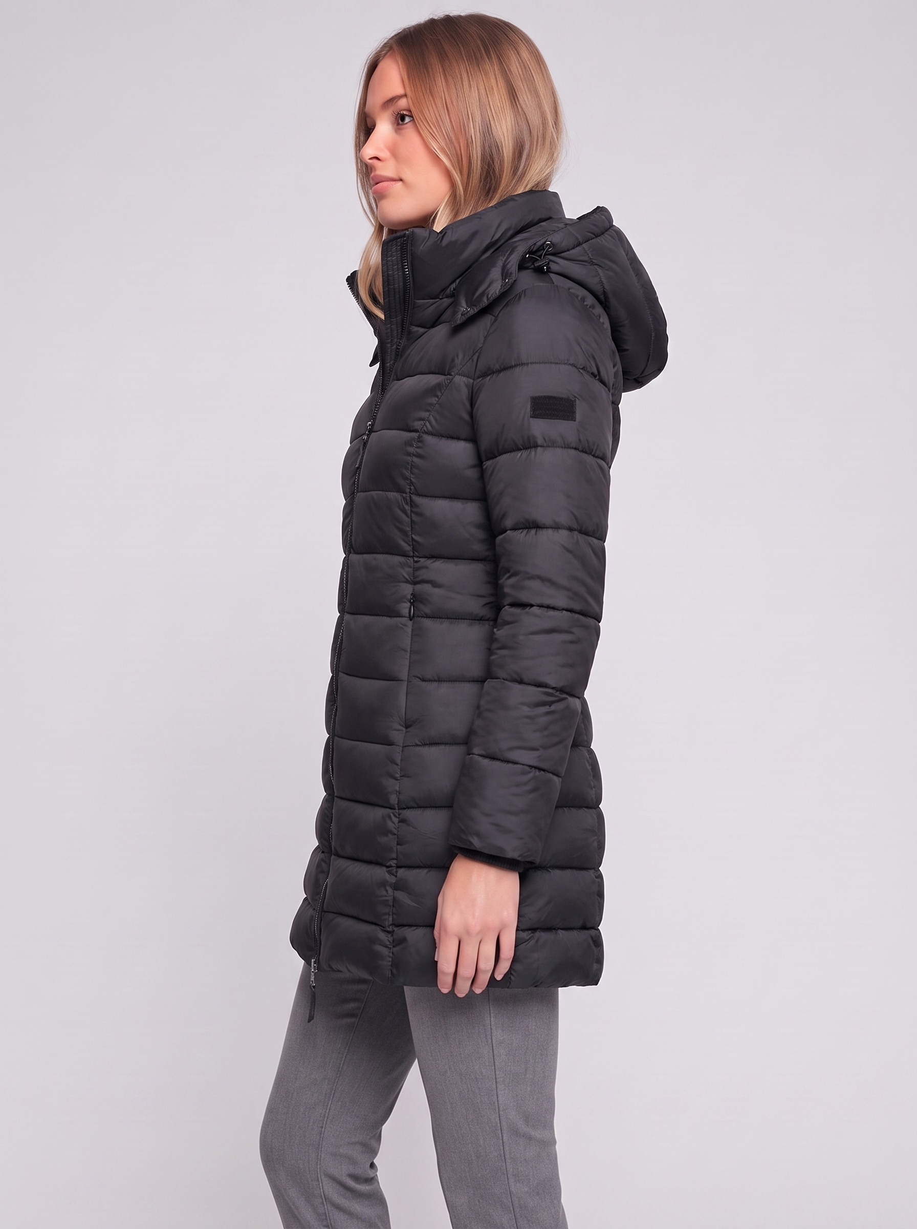 Black Hooded Down Puffer side