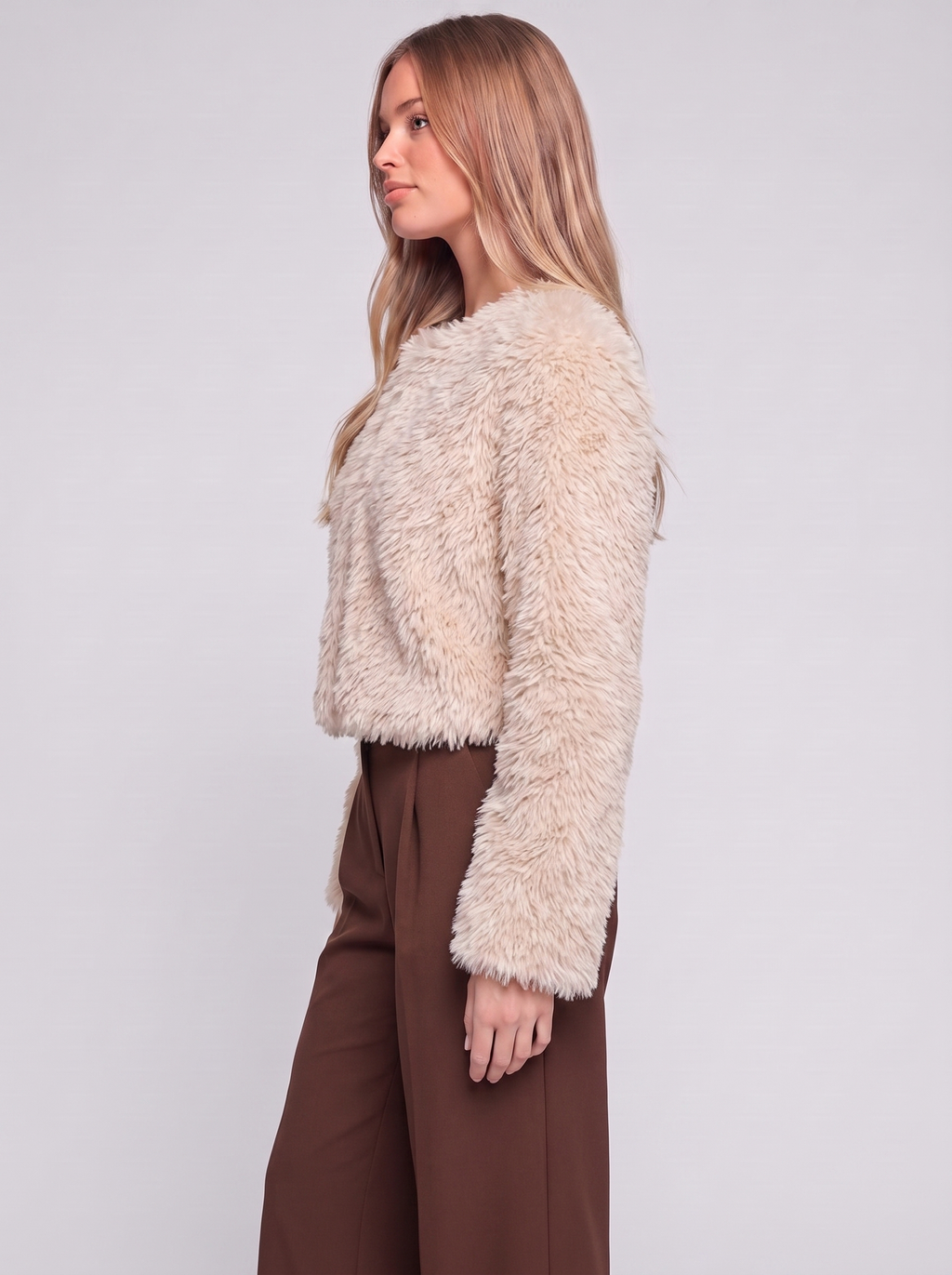Beige Cropped Faux Fur side