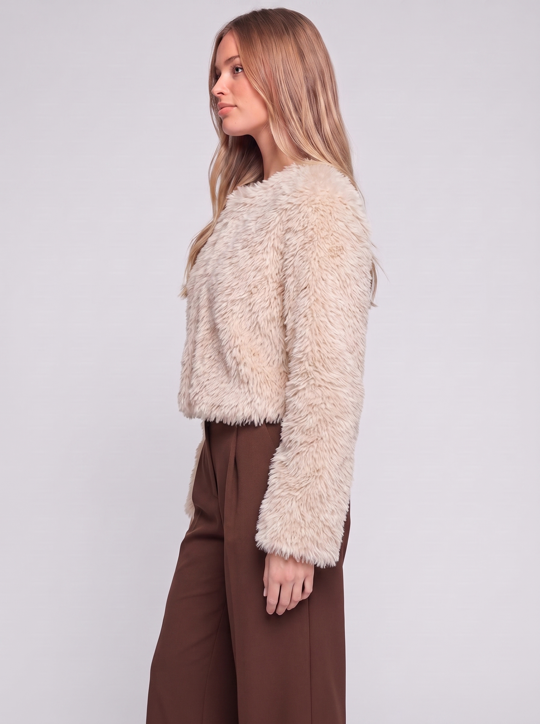 Beige Cropped Faux Fur side