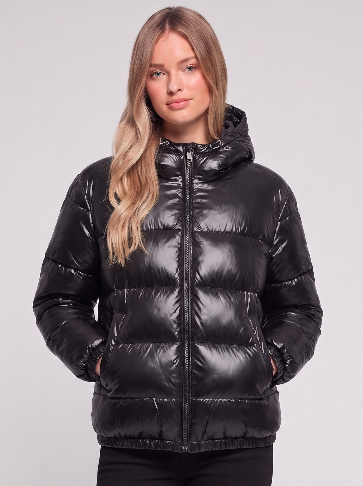 Black Glossy Insulated Puffer front