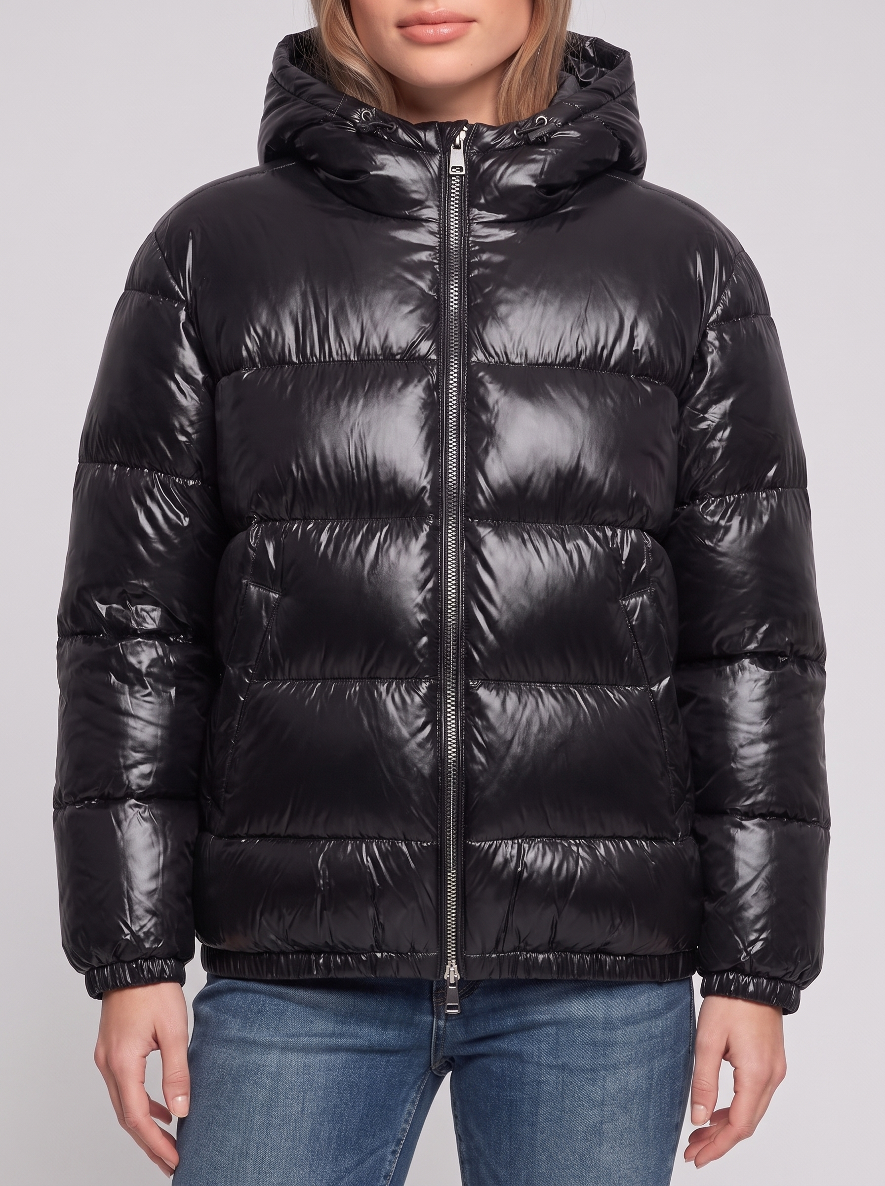 Black Glossy Insulated Puffer close