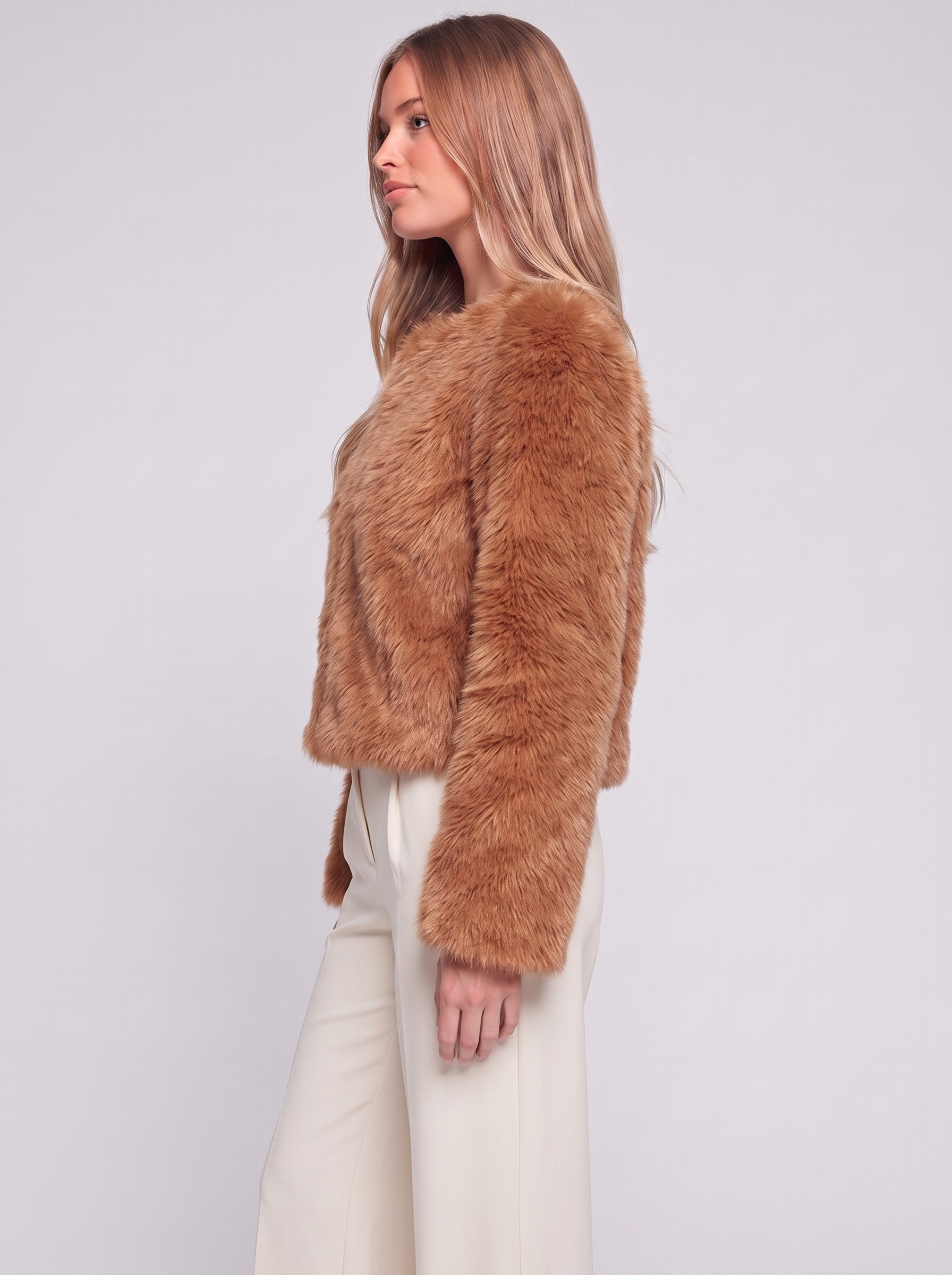 Brown Cropped Faux Fur side
