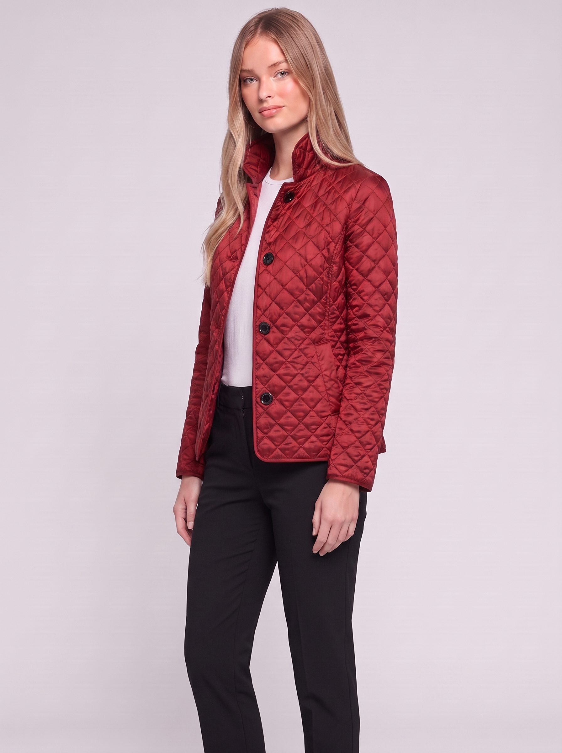 Red Tailored Padded Puffer three quarter