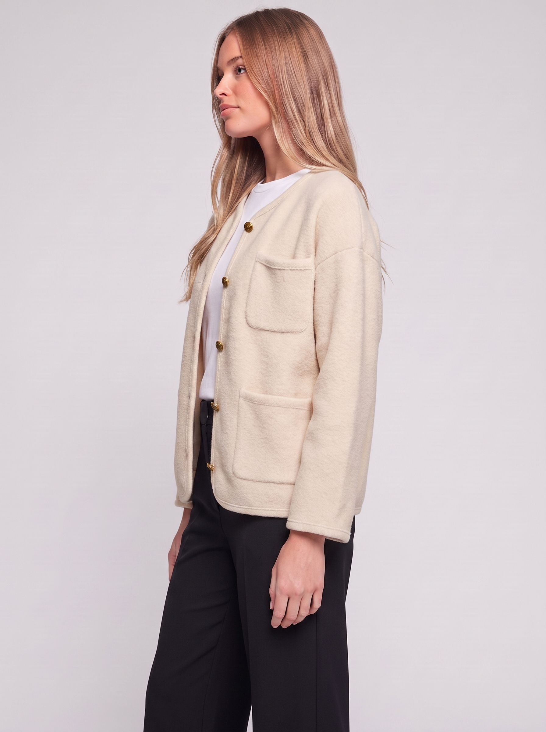 Cream Buttoned Pocketed Jacket side